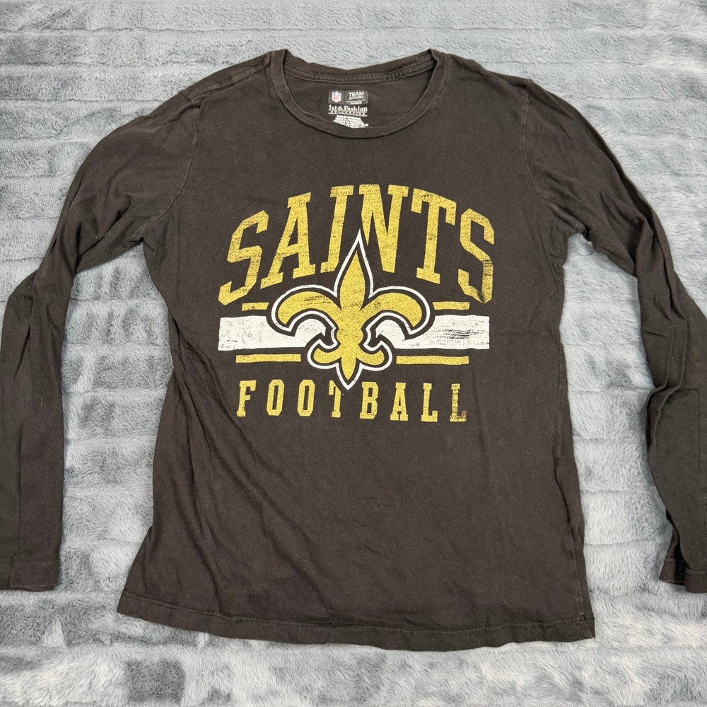 NFL Team Apparel New Orleans Saints Womens Black Long Sleeve T-Shirt Size M